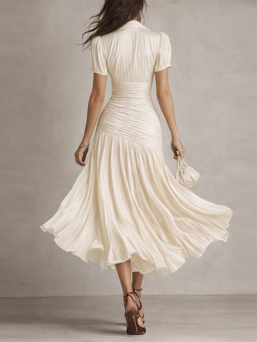 Adriana - Rochie midi din satin cu dungi retro