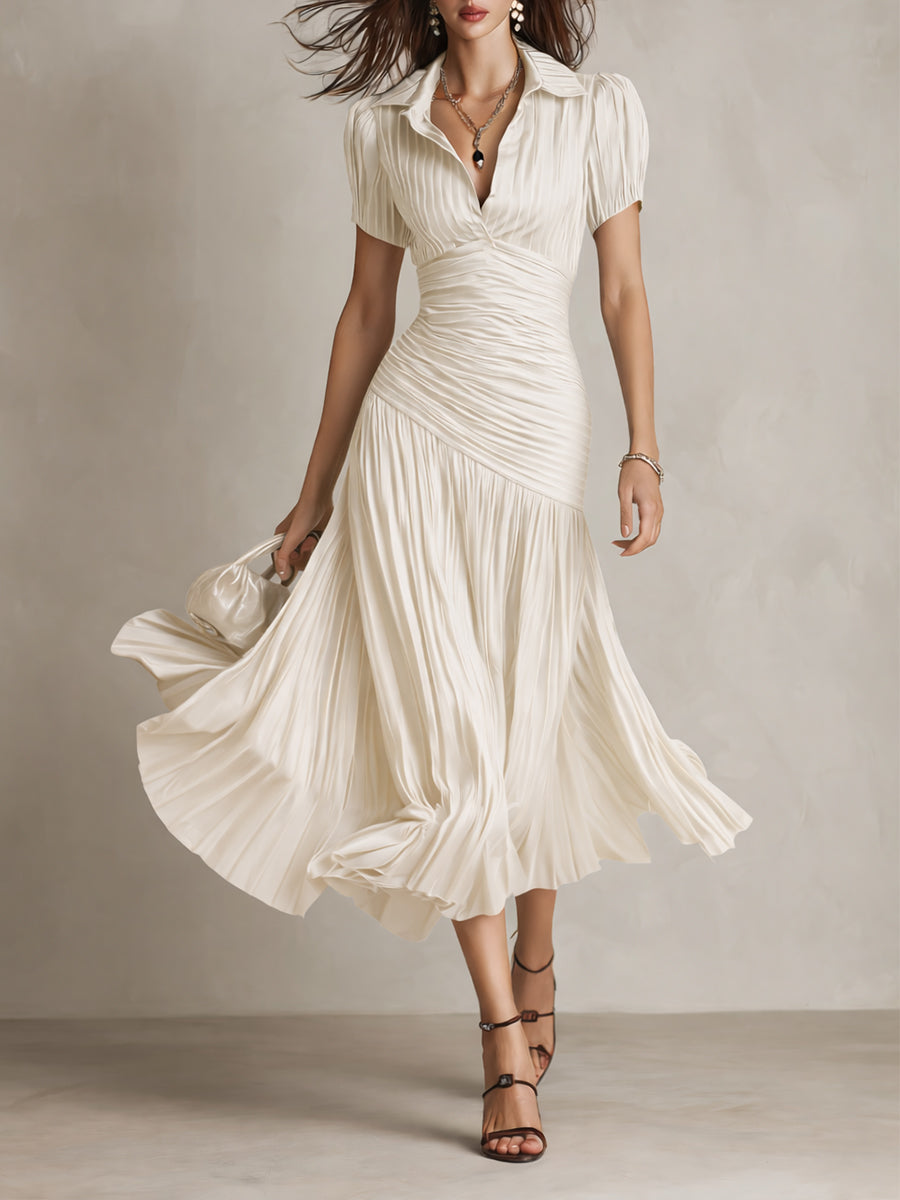Adriana - Rochie midi din satin cu dungi retro