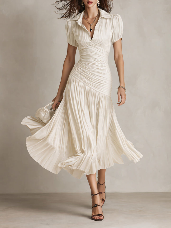 Adriana - Rochie midi din satin cu dungi retro