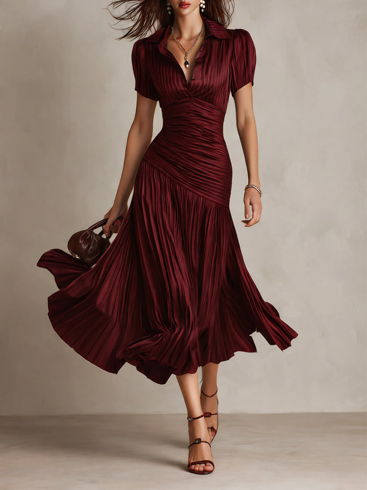 Adriana - Rochie midi din satin cu dungi retro
