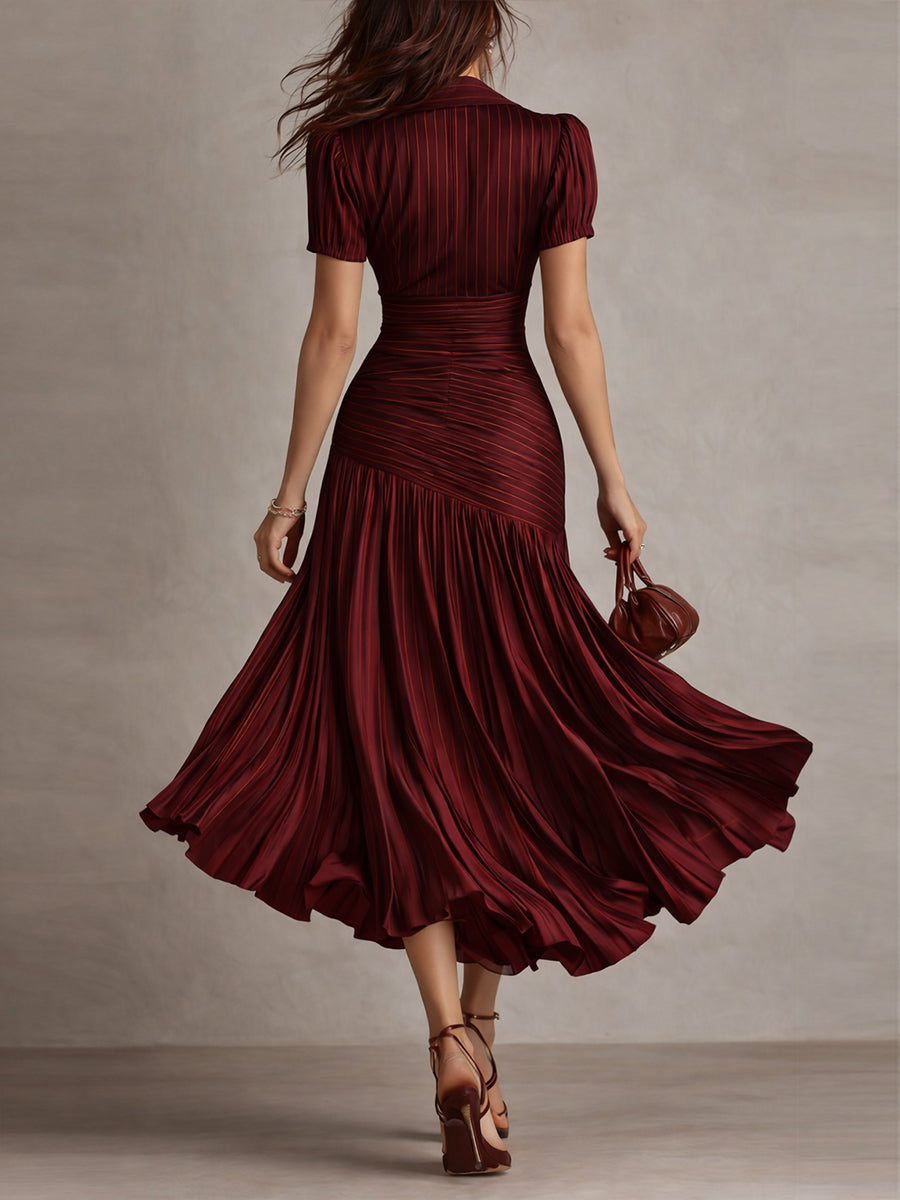 Adriana - Rochie midi din satin cu dungi retro