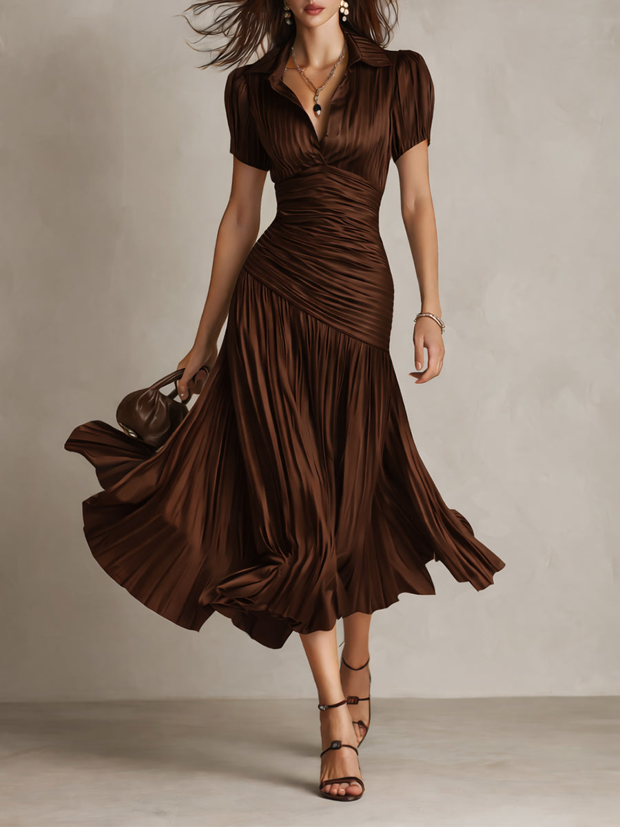 Adriana - Rochie midi din satin cu dungi retro