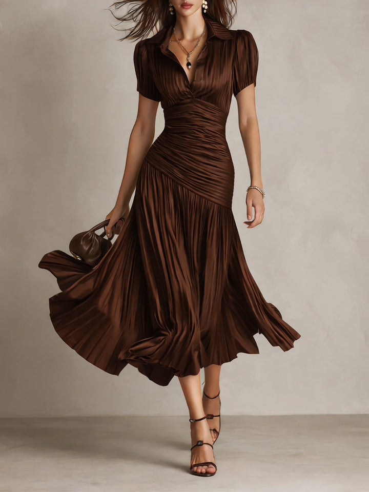 Adriana - Rochie midi din satin cu dungi retro