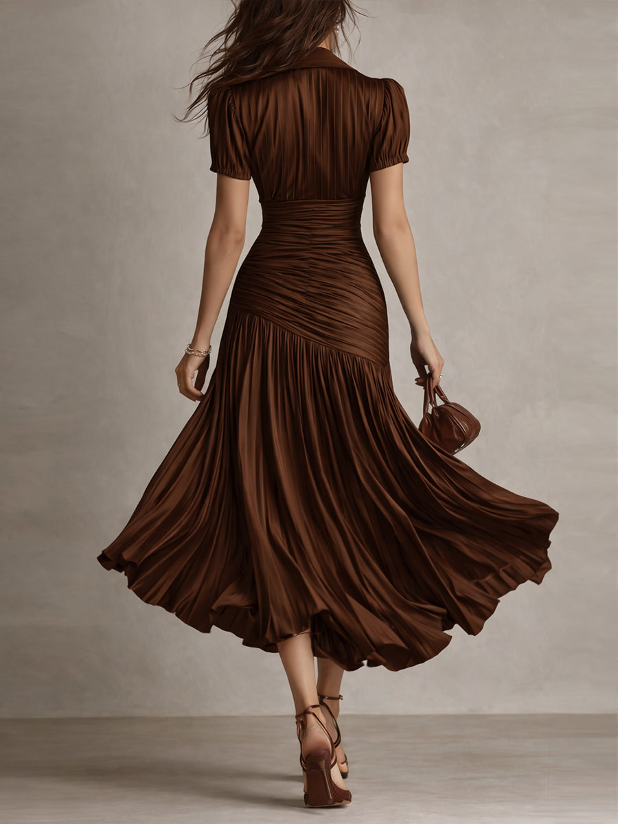 Adriana - Rochie midi din satin cu dungi retro
