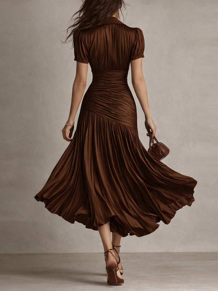 Adriana - Rochie midi din satin cu dungi retro