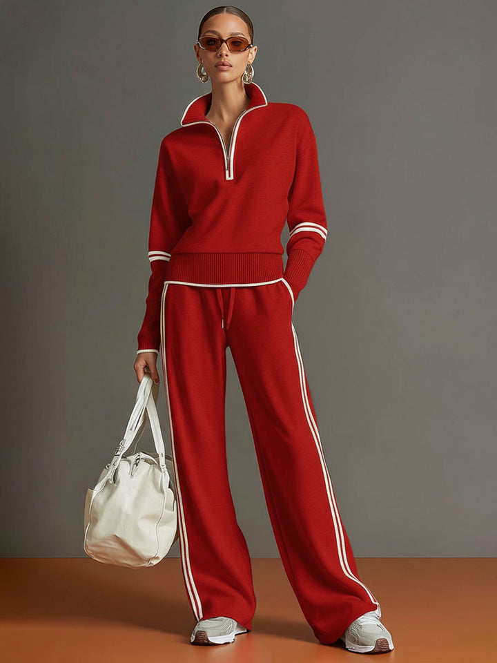 Priscilla - Compleu Sportiv Elegant cu Pulover cu Fermuar Pe Jumătate