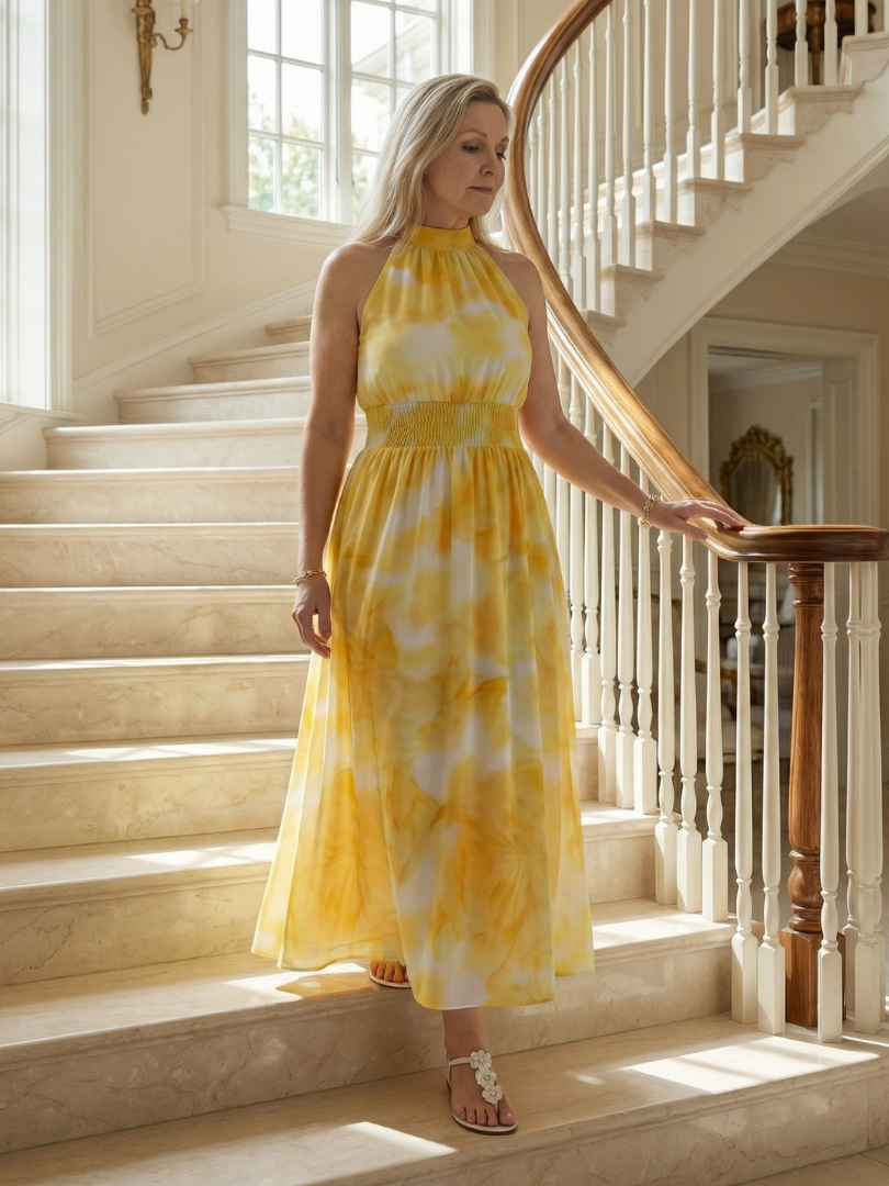 Sylin | Rochie Midi cu Guler în Stil Halter