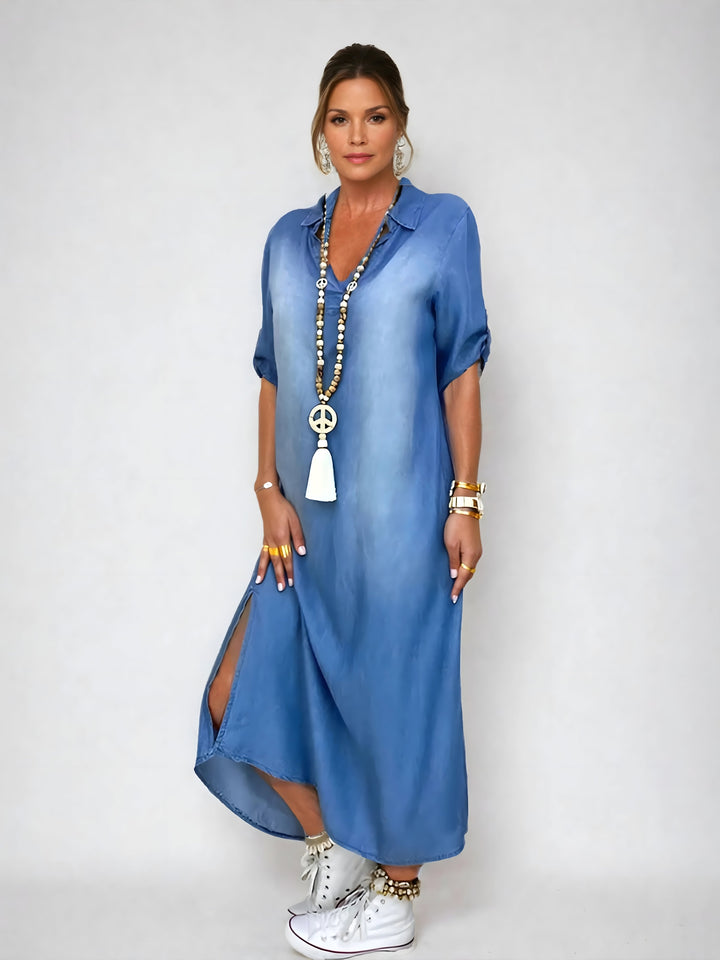 Devorah™ | Rochie Maxi Din Denim Chic