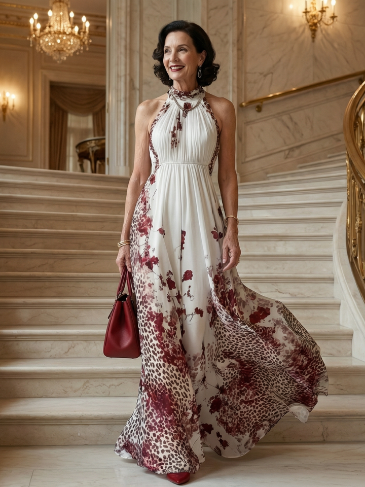 Orlune | Rochie Maxi Albă Făcută în Plisare