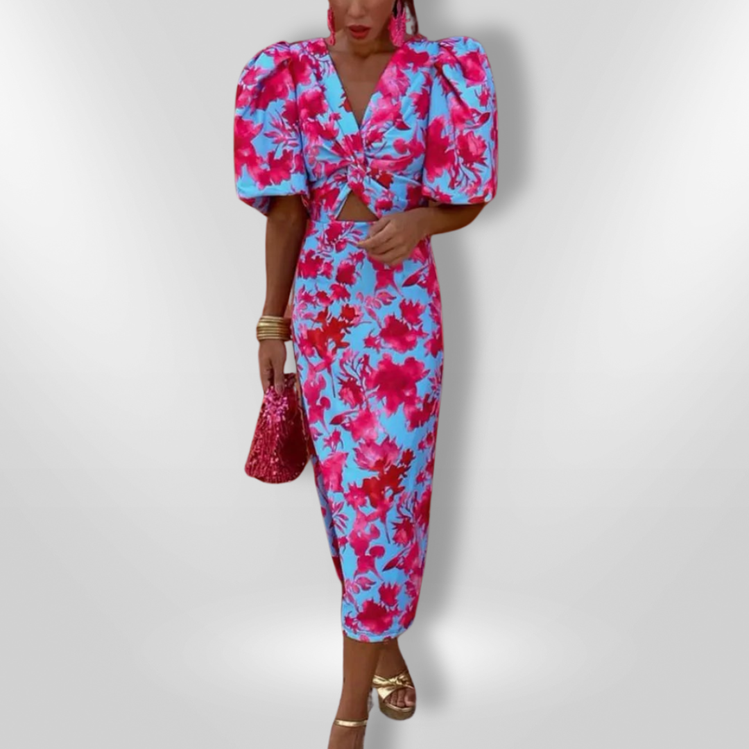 Oranit™ | Rochie Colorată cu Mâneci Plisate