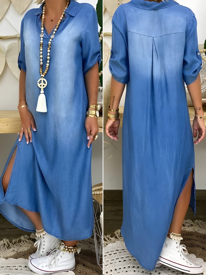 Devorah™ | Rochie Maxi Din Denim Chic