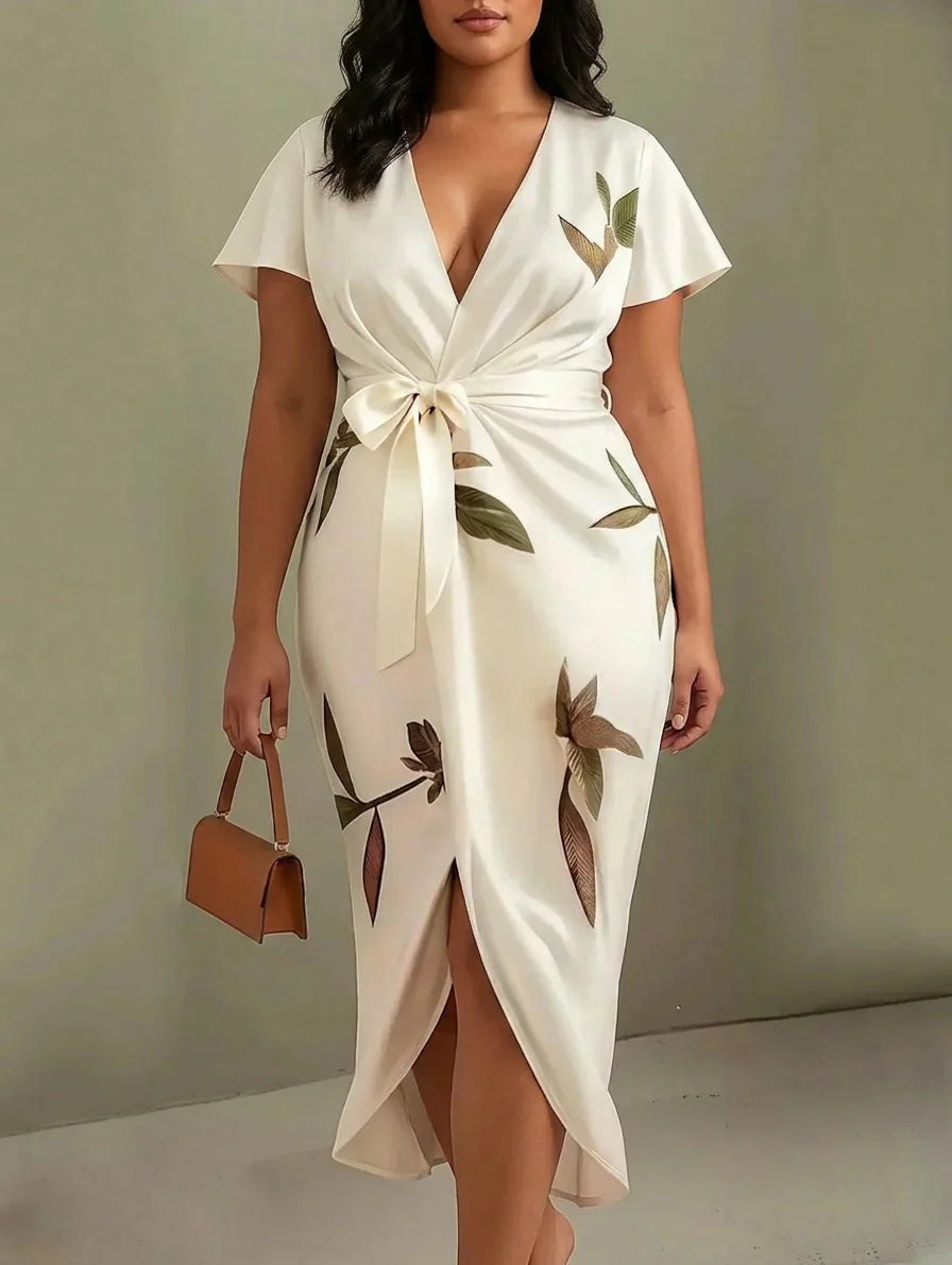 Judy | Rochie midi din satin cu mânecă scurtă, albă