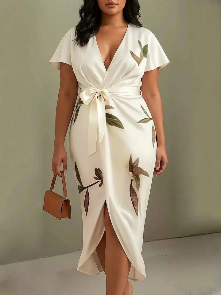 Judy | Rochie midi din satin cu mânecă scurtă, albă