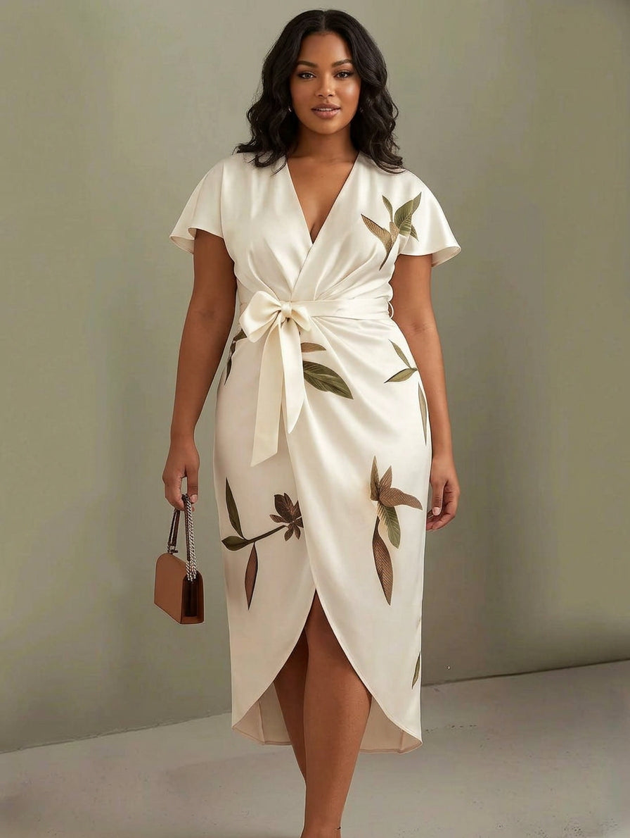 Judy | Rochie midi din satin cu mânecă scurtă, albă