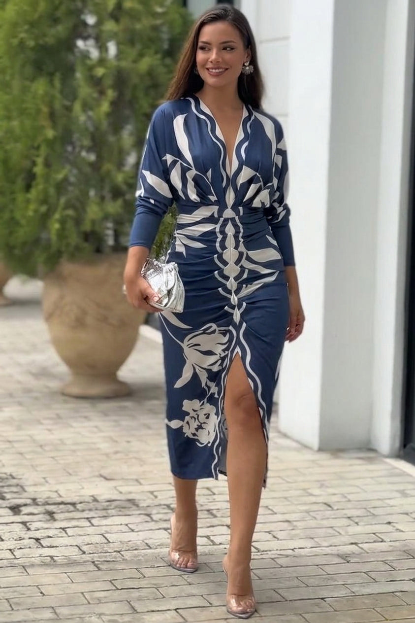 Eva | Rochie Midi Dolman cu Print Unic Sun Escape