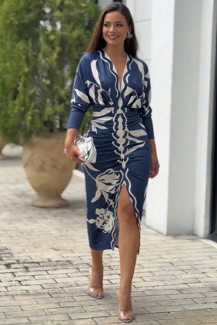 Eva | Rochie Midi Dolman cu Print Unic Sun Escape
