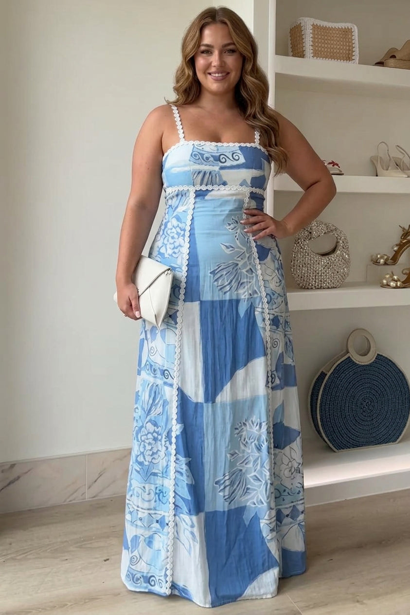 Eleonore | Rochie Maxi cu Fundă și Imprimeu Ric Rac