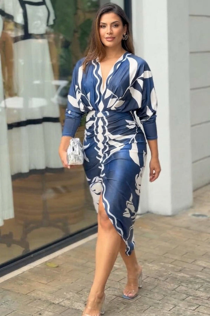 Eva | Rochie Midi Dolman cu Print Unic Sun Escape