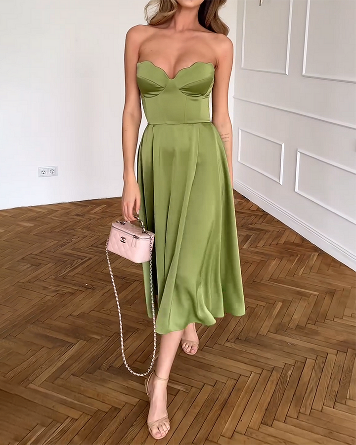 Liora™ | Rochie Midi Elegantă Fără Bretele