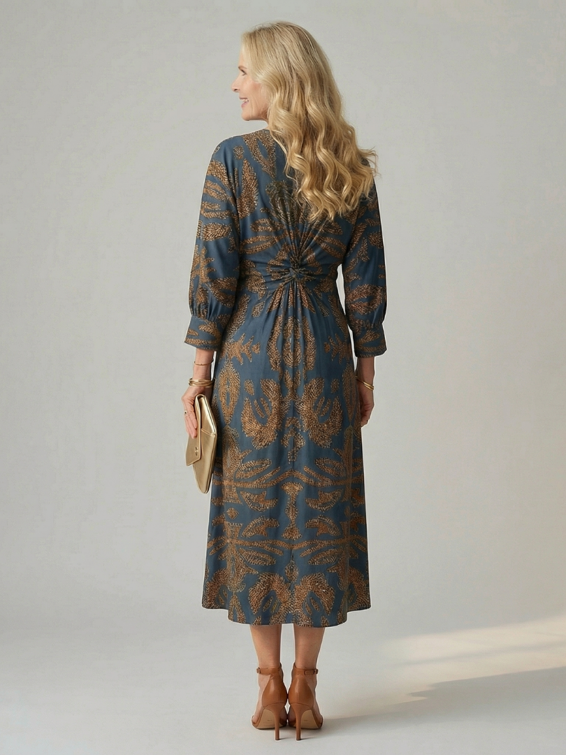 Lune | Rochie Midi cu Mâneci Lungi și Înfășurare Naturală