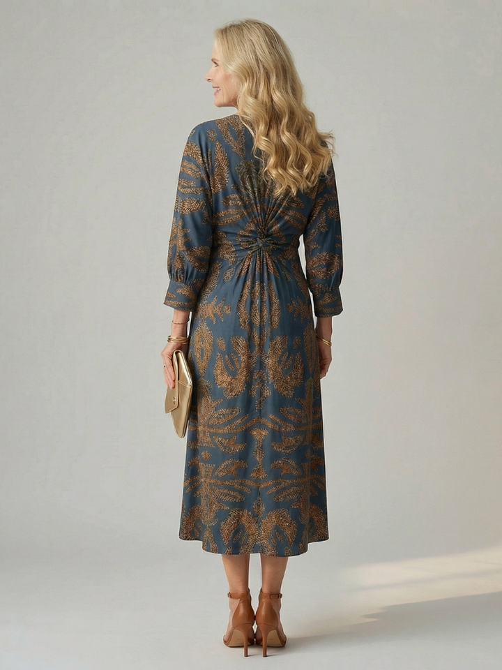 Lune | Rochie Midi cu Mâneci Lungi și Înfășurare Naturală