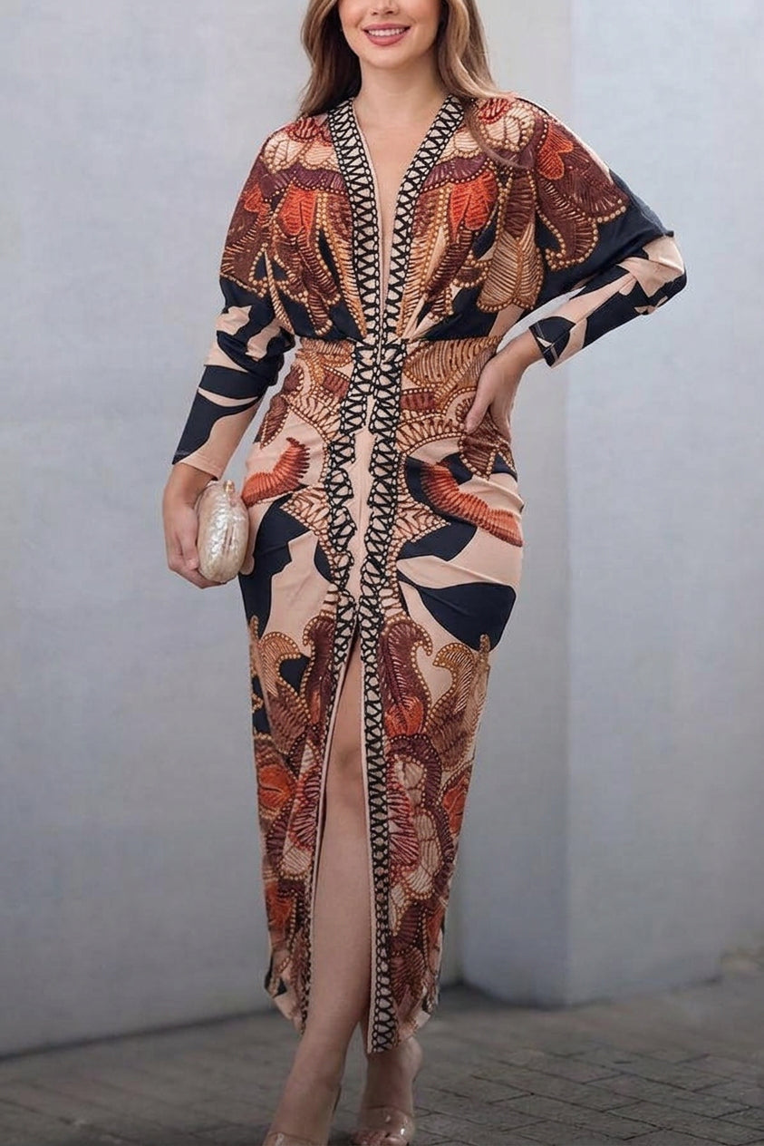 Eva | Rochie Midi Dolman cu Print Unic Sun Escape