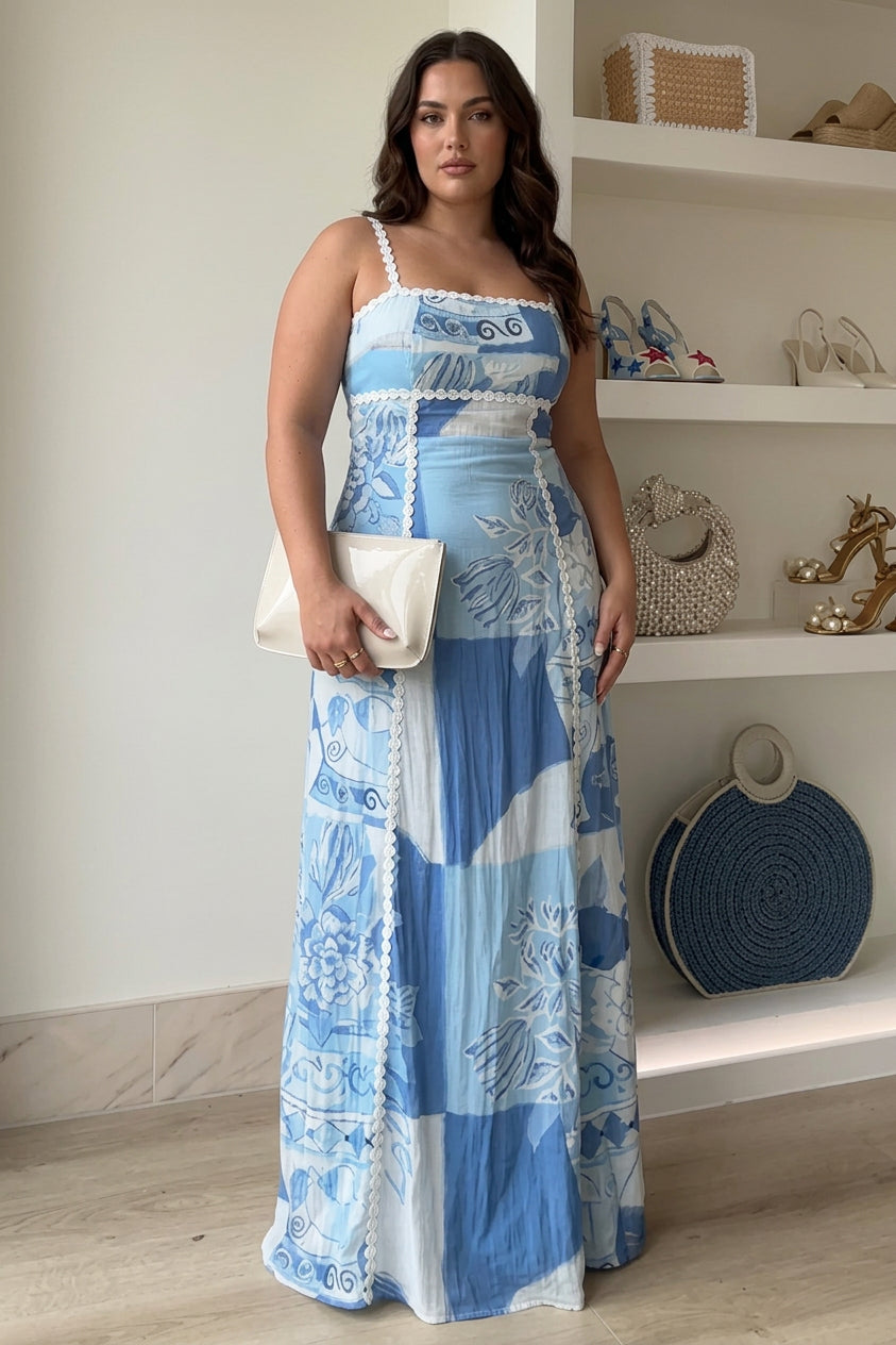 Eleonore | Rochie Maxi cu Fundă și Imprimeu Ric Rac