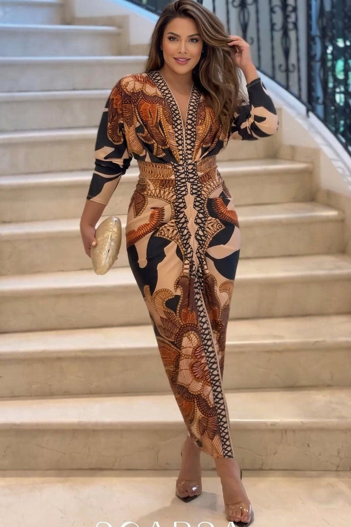 Eva | Rochie Midi Dolman cu Print Unic Sun Escape