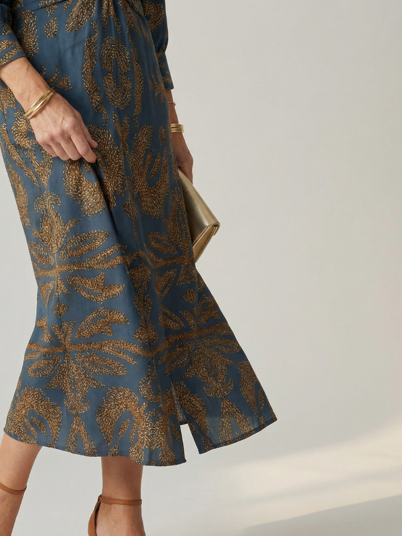 Lune | Rochie Midi cu Mâneci Lungi și Înfășurare Naturală