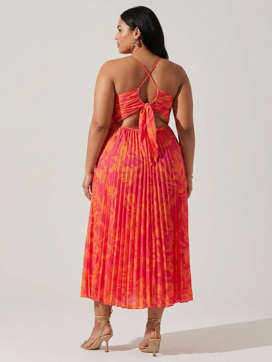 Heather | Rochie midi elegantă cu imprimeu floral, stil coastal chic