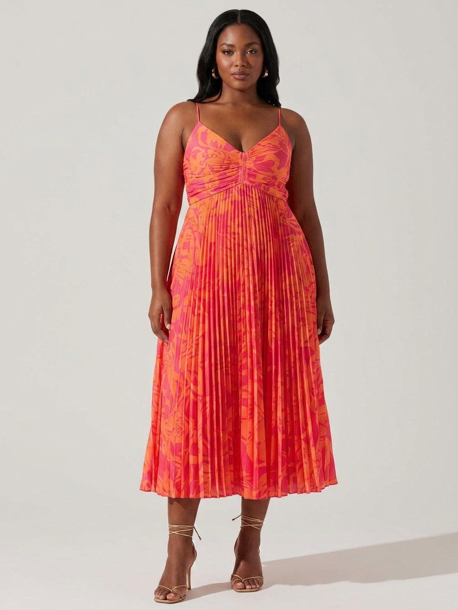 Heather | Rochie midi elegantă cu imprimeu floral, stil coastal chic