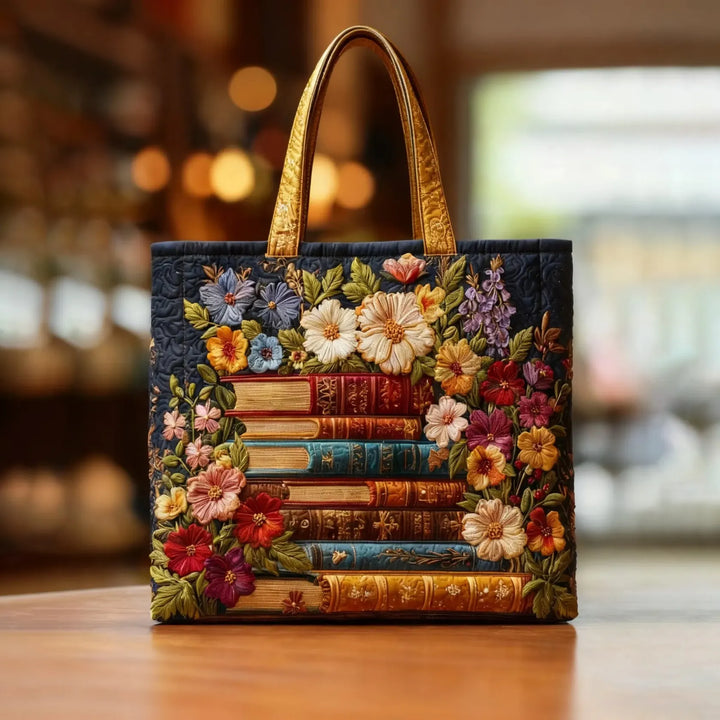 Sac Artizanal - Imprimare Florală și Cărți