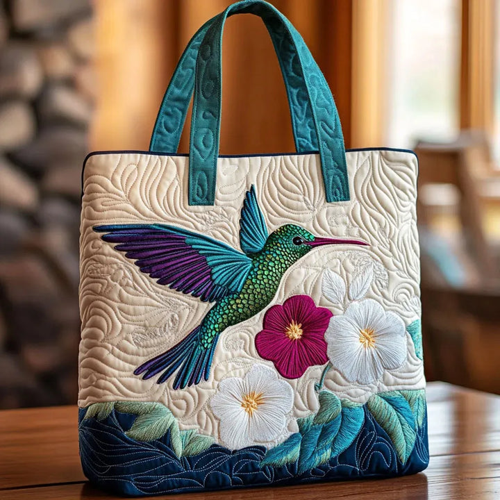 Sac Matelassé - Kolibri și Floare Albă