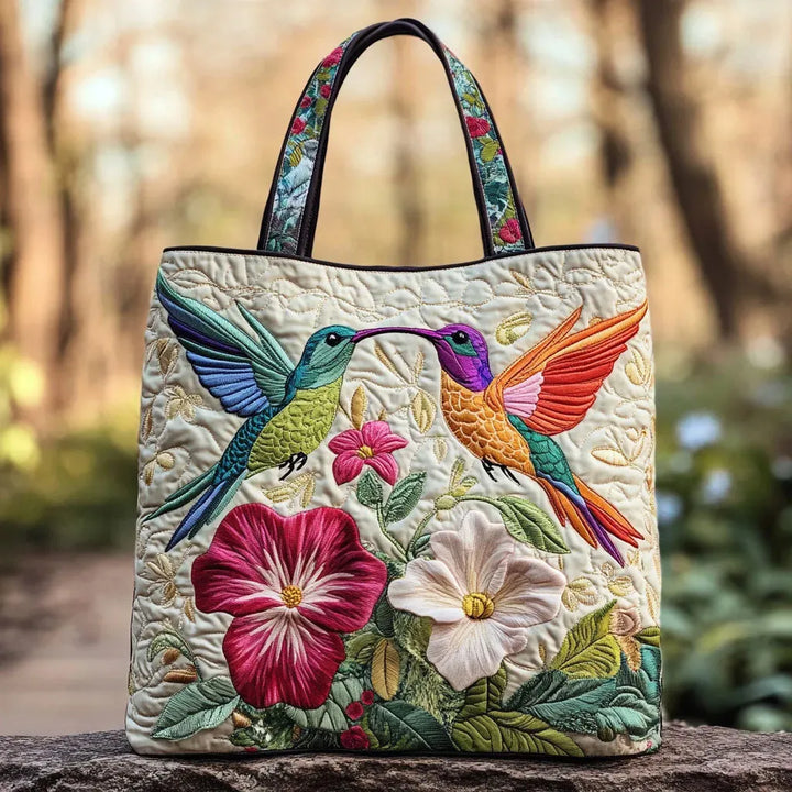 Geantă căptușită - Colibri și Flori Albe