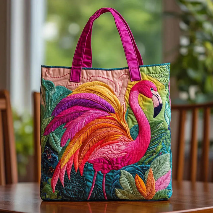 Schnelltasche - Flamingo în culorile curcubeului