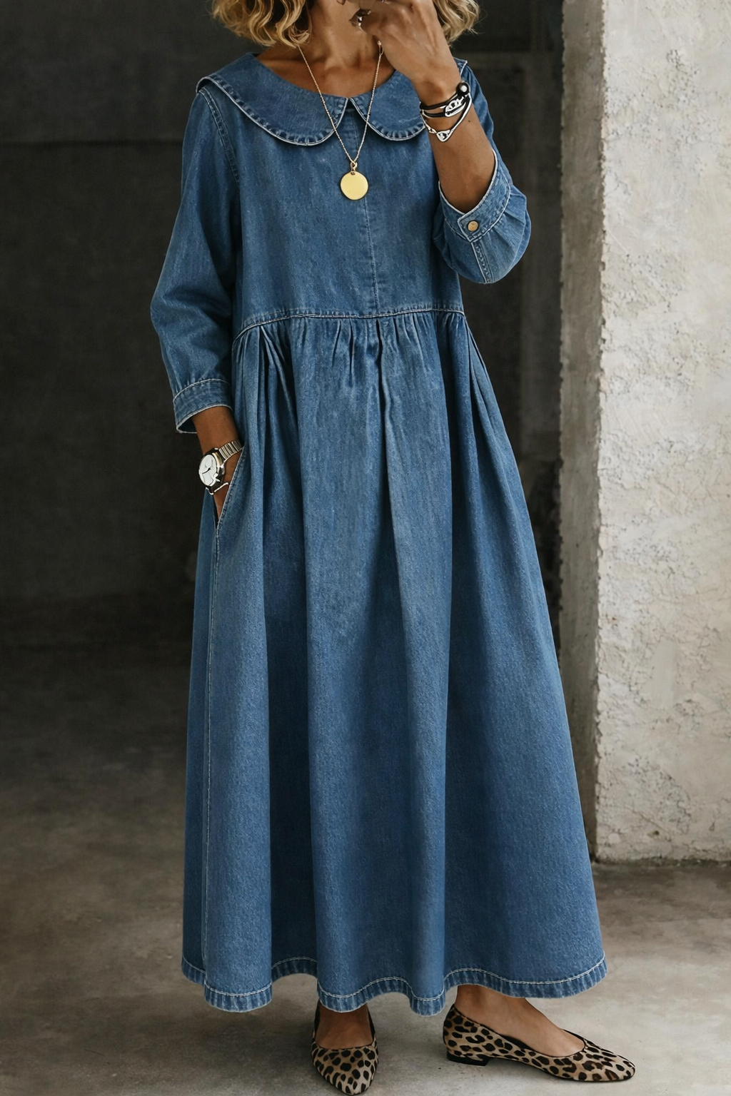 Clara | Rochie din denim cu guler Peter Pan