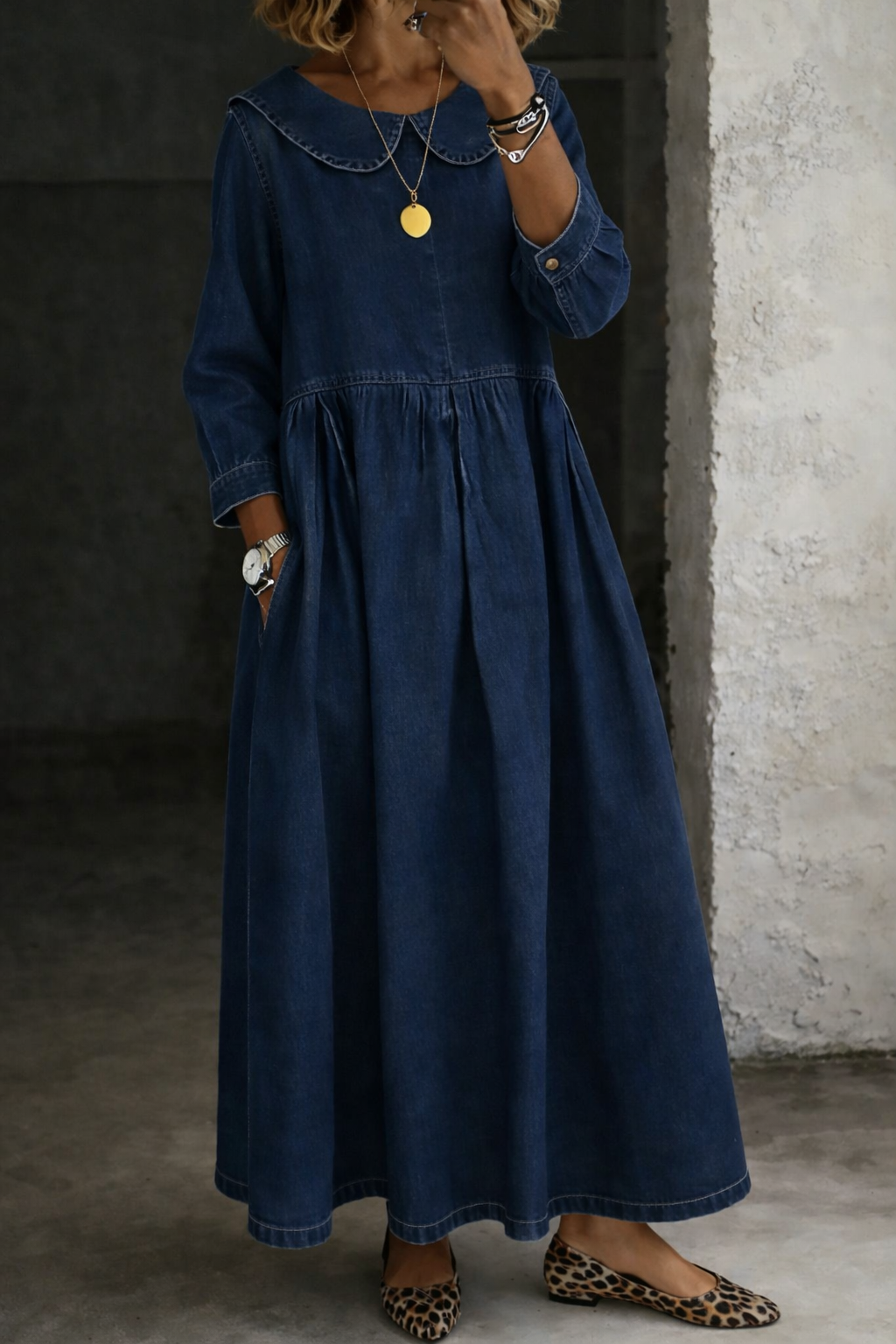 Clara | Rochie din denim cu guler Peter Pan