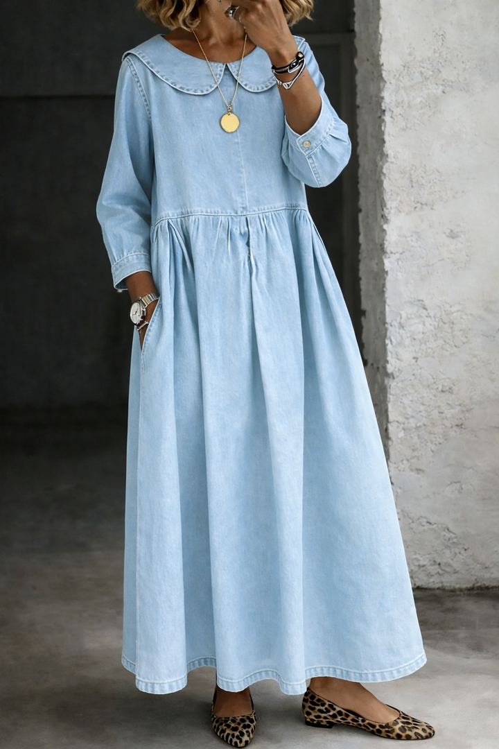 Clara | Rochie din denim cu guler Peter Pan