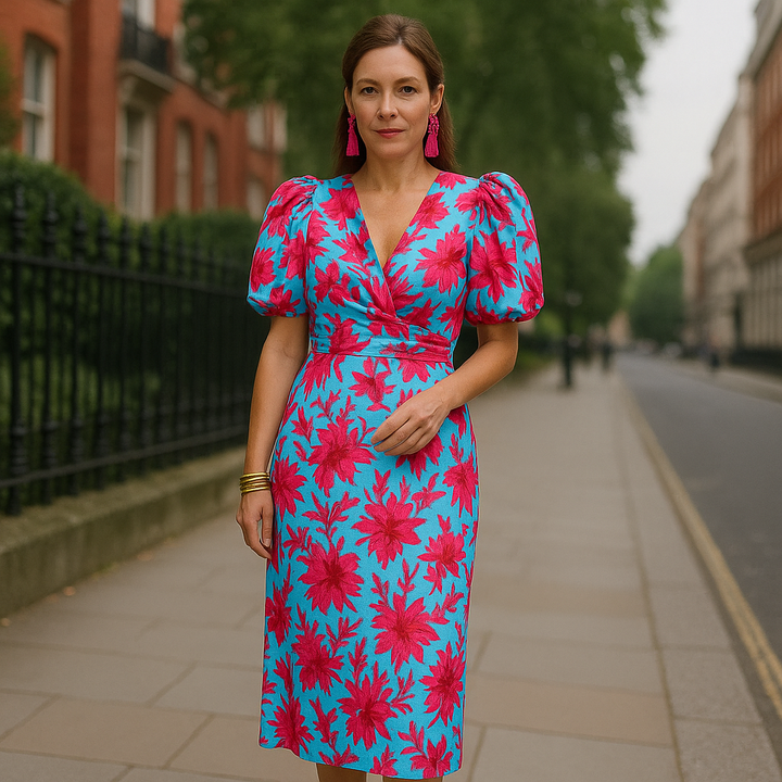 Oranit™ | Rochie Colorată cu Mâneci Plisate