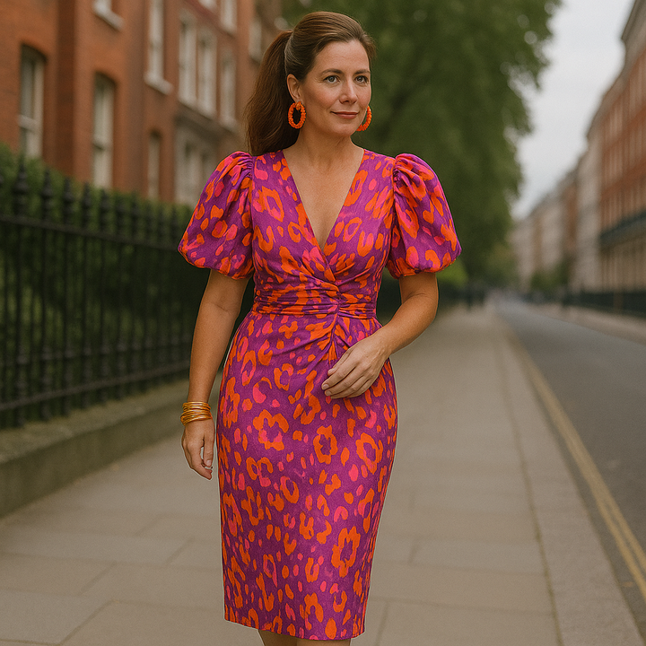 Oranit™ | Rochie Colorată cu Mâneci Plisate