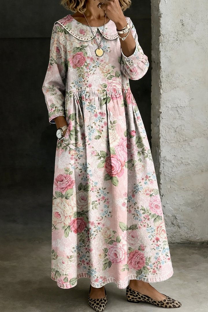 Brooklyn | Rochie din denim cu guler floral