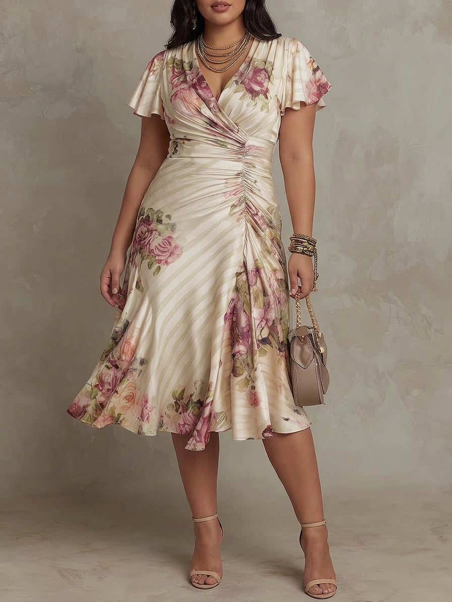 Margaret | Rochie Midi Satin Floral Vintage
