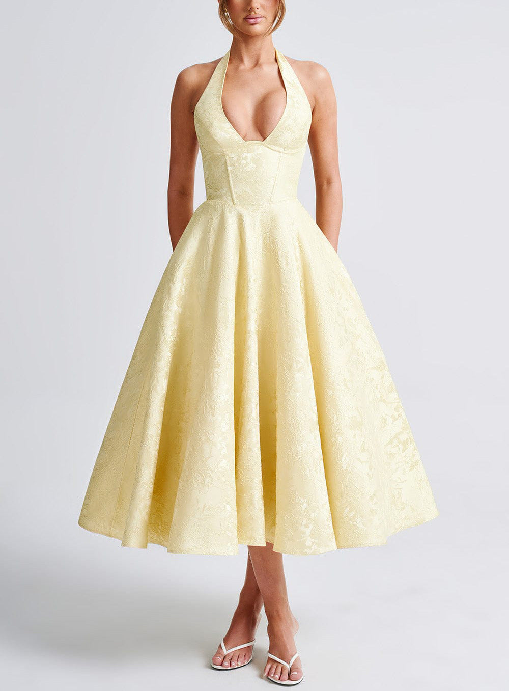 Maya™ | Rochie Midi Elegantă în Galben Limon