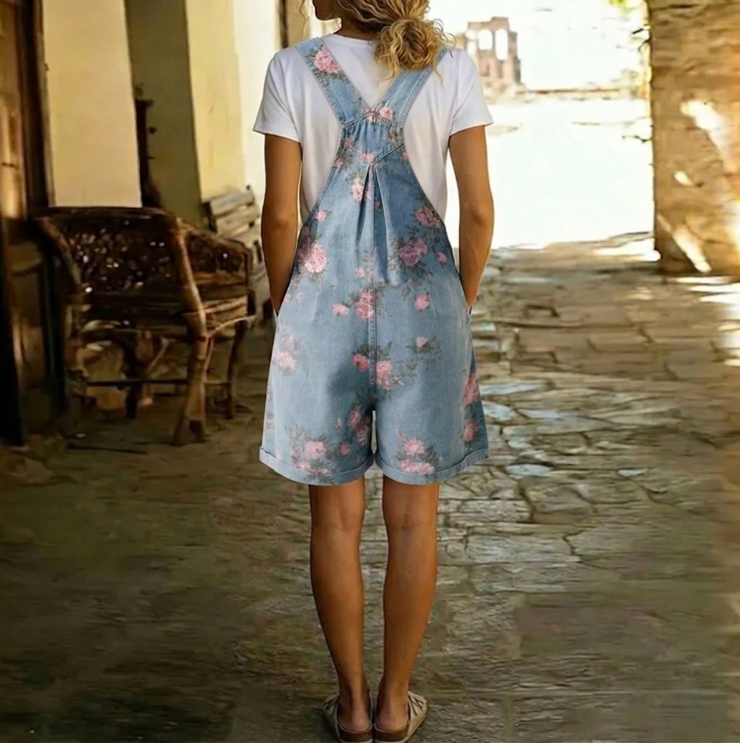 Judy | Salopetă Florală din Denim cu Aspect Vintage și Bumbac Moale