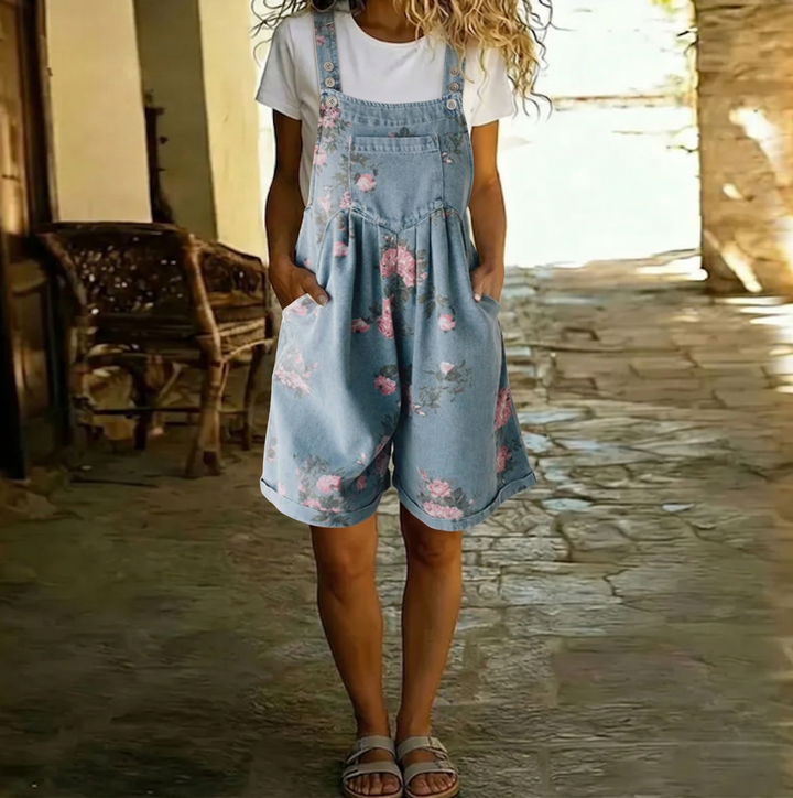 Judy | Salopetă Florală din Denim cu Aspect Vintage și Bumbac Moale