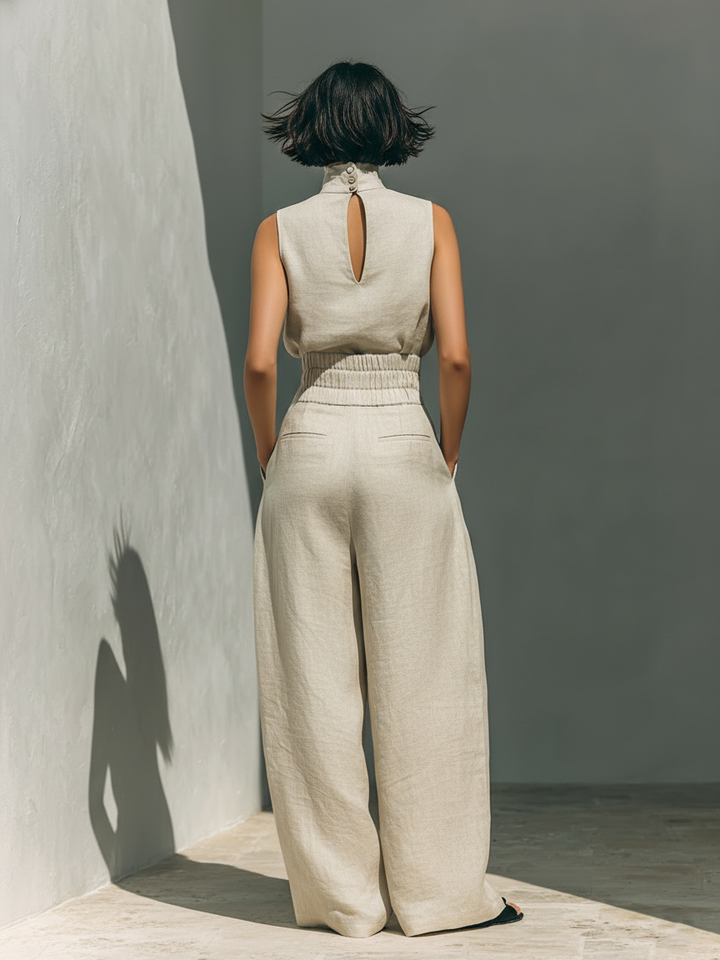 Maria - Compleu din top și pantaloni largi din bumbac și in minimalist pentru femei