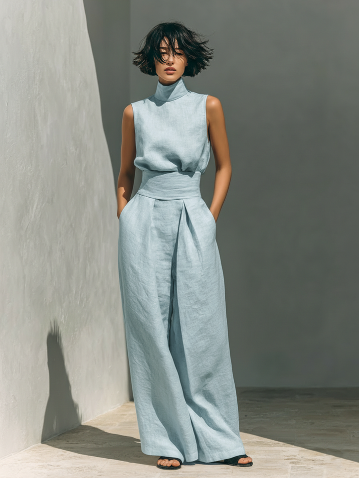Maria - Compleu din top și pantaloni largi din bumbac și in minimalist pentru femei
