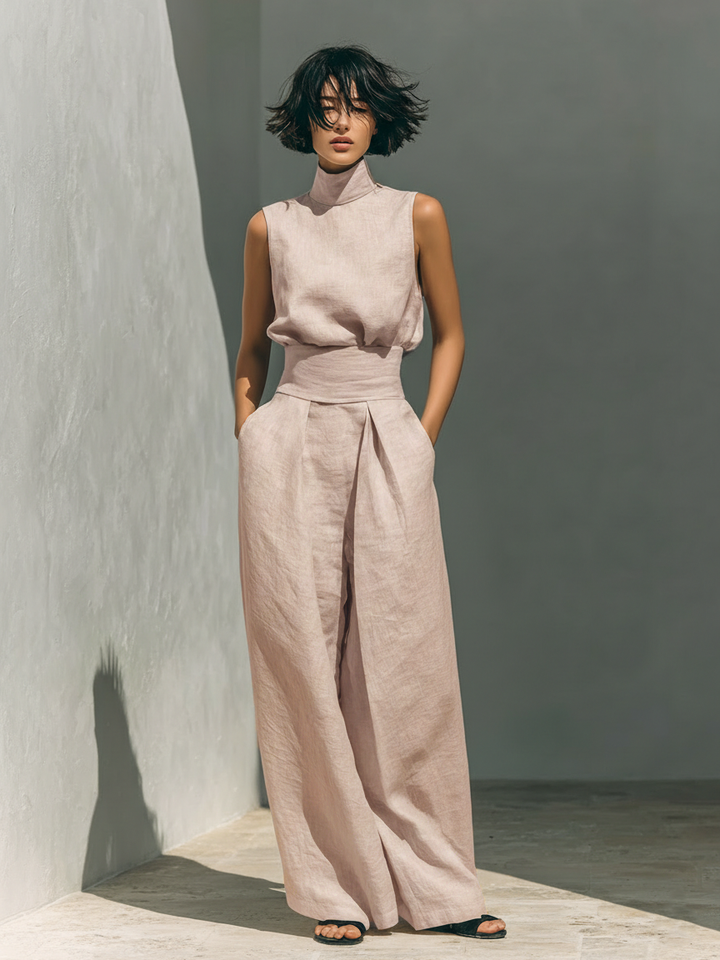 Maria - Compleu din top și pantaloni largi din bumbac și in minimalist pentru femei