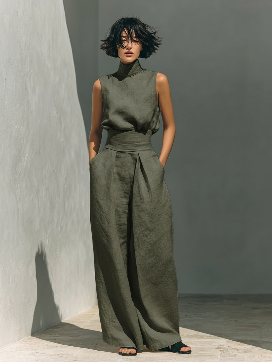 Maria - Compleu din top și pantaloni largi din bumbac și in minimalist pentru femei
