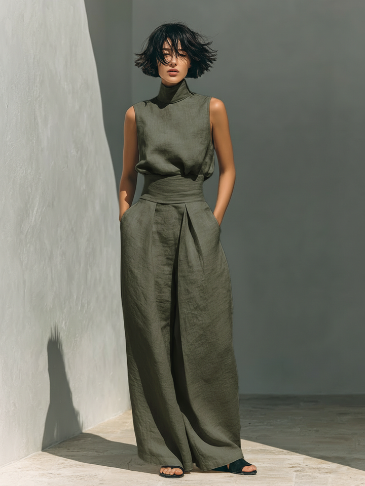 Maria - Compleu din top și pantaloni largi din bumbac și in minimalist pentru femei